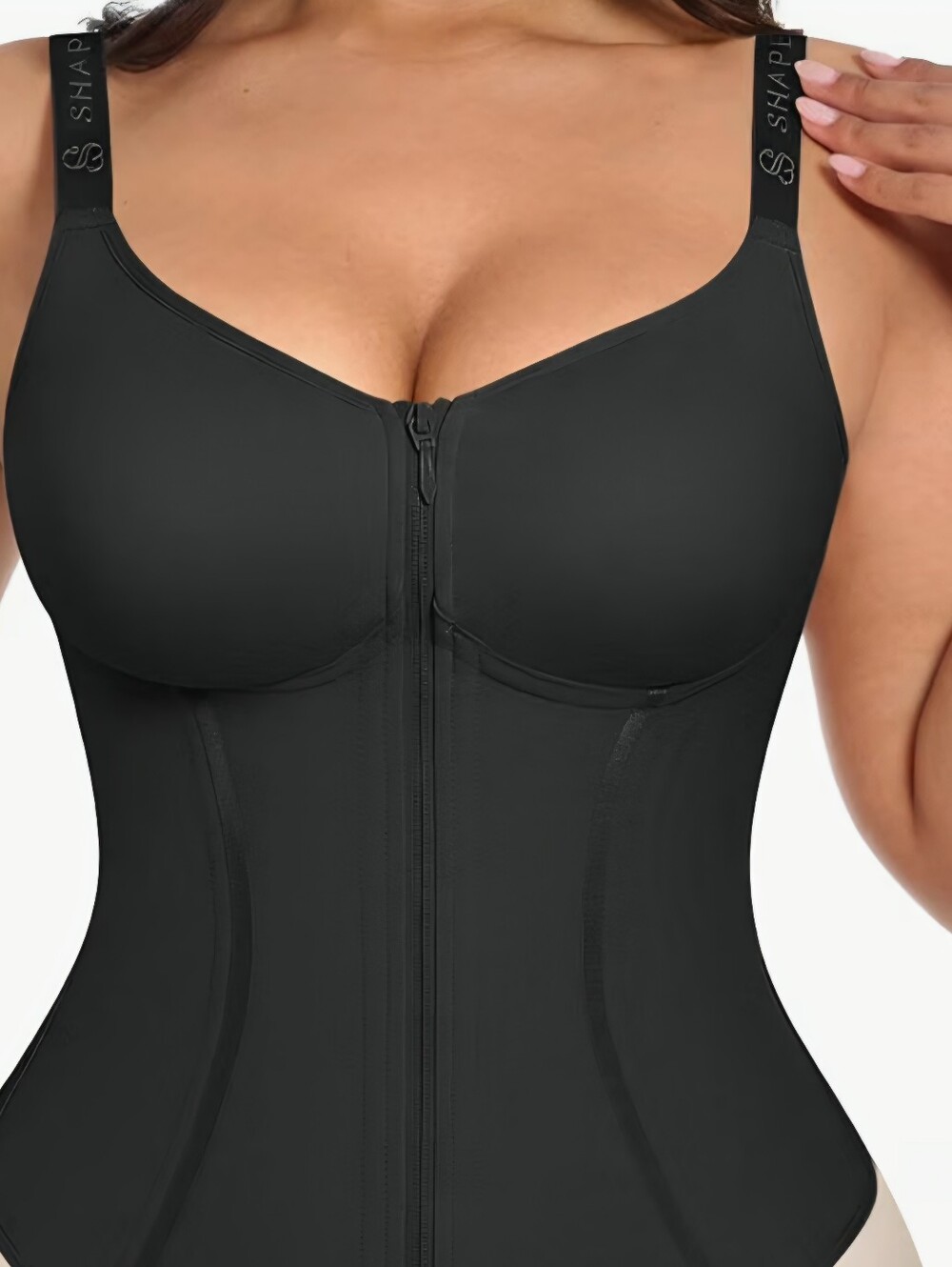Shapewear Front-Zip Bodysuit - Black